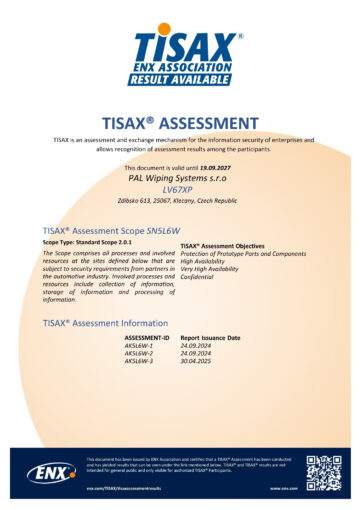Certifikát TISAX o datové bezpečnosti a ochraně prototypů